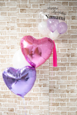 128：【9,350 yen(税込)】Balloon with heart balloon & tassel with original message