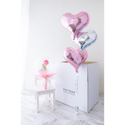 250：【9,600 yen(税込)】Pink Rose Aqua Balloon x Heart Bouquet Set