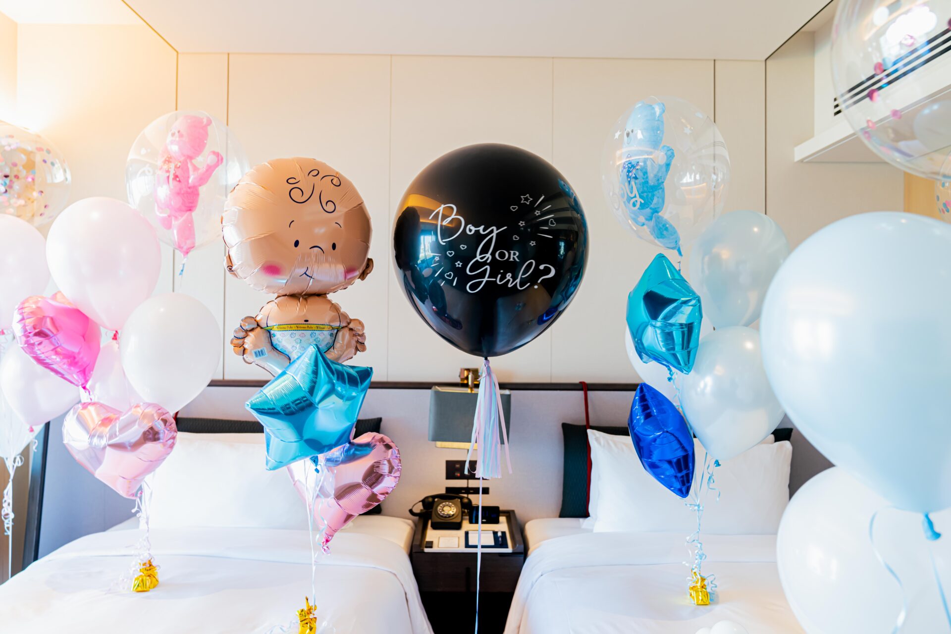 ホテルでベイビーシャワー装飾